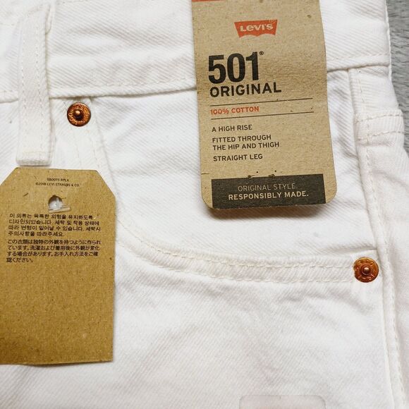 Levi's 501 Buttonfly High-Rise Women's White Distressed Raw Hem Jeans Size 29x32 - Picture 14 of 16